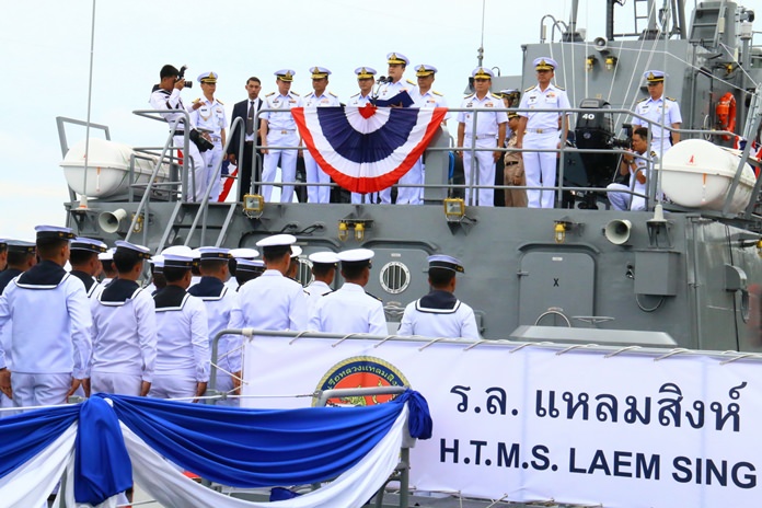 The Royal Thai Navy anointed its newest patrol boat, the 700-million-baht HTMS Laem Sing.