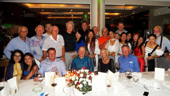 The young 80 year old Volker amid his guests in Pattaya.