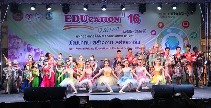 Performers highlight the opening ceremony for the Non-Formal Private Education Fair at Central Festival Pattaya Beach.