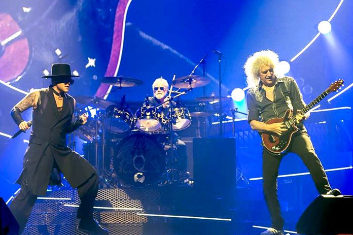 Queen plus Adam Lambert in full flow at the Impact Arena in Bangkok, Friday, Sept. 30.