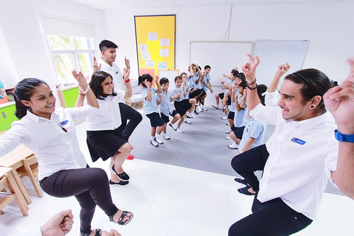 IB students practise their Kung Fu punctuation moves with Primary.