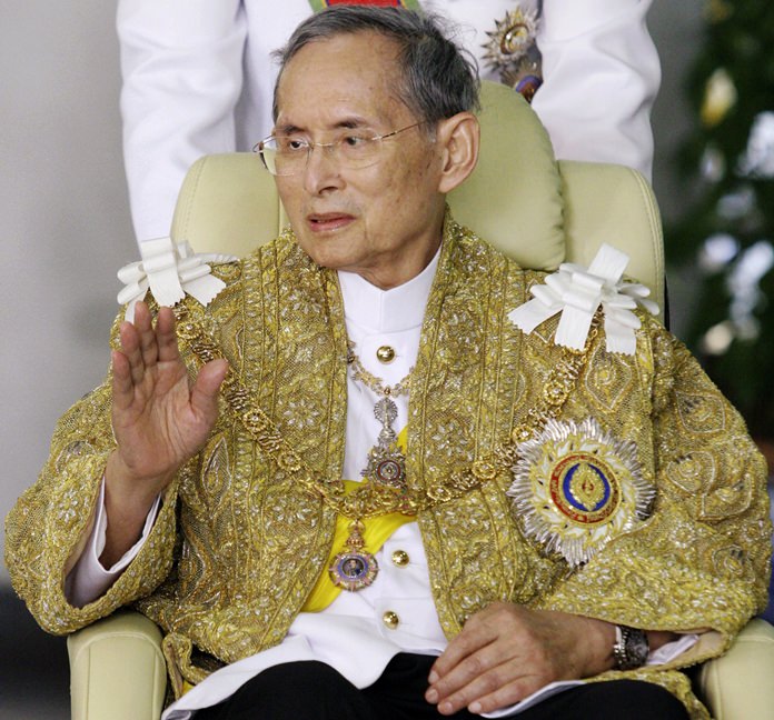 In this Dec. 5, 2010, file photo, HM King Bhumibol Adulyadej the Great waves to well-wishers as he returns to Siriraj Hospital after attending a ceremony to celebrate his birthday in Bangkok. (AP Photo, File)