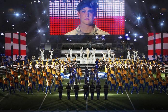This image shows a scene from the film “Billy Lynn’s Long Halftime Walk,” set to be screened at 120 fps at only a handful of specially equipped theaters worldwide. (Mary Cybulski/Sony-TriStar Pictures via AP)