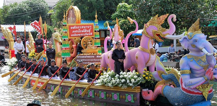 One of the many colorful boats shown by John Lynham on his presentation of Samut Prakan’s Lotus Throwing Festival visited during the tour by PCEC members and guests.