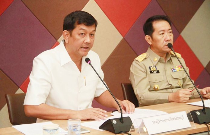 Deputy Gov. Chawalit Saeng-Uthai (left) chairs a Bali Hai Phase 2 development meeting with the Marine Department and other authorities at Pattaya City Hall.