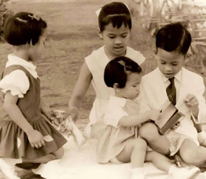 HM King Maha Vajiralongkorn Bodindradebayavarangkun as a child, playing with his sisters.