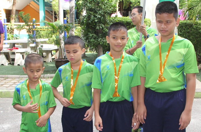 Winners of the relay race at the School for the Blind.