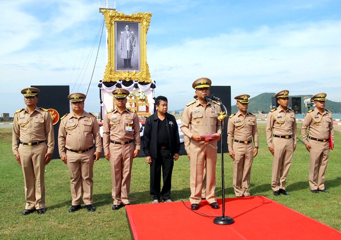 Naval officers and Sattahip District Chief Noraset Sritapatso attend the ceremonial opening of the event.