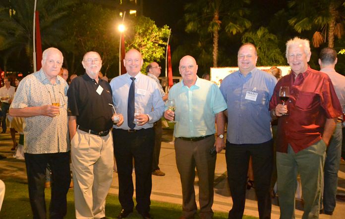 James Howard (left) sales manager at the Oil Field Equipment Services Co., William J. Gasson (2nd left), Regatta Co-chairman at Top Gulf, Graham Macdonald, (3rd left) former chairman of the BCCT and SATCC, Greg Watkins 2nd right) director of the BCCT together with guests enjoy the evening.