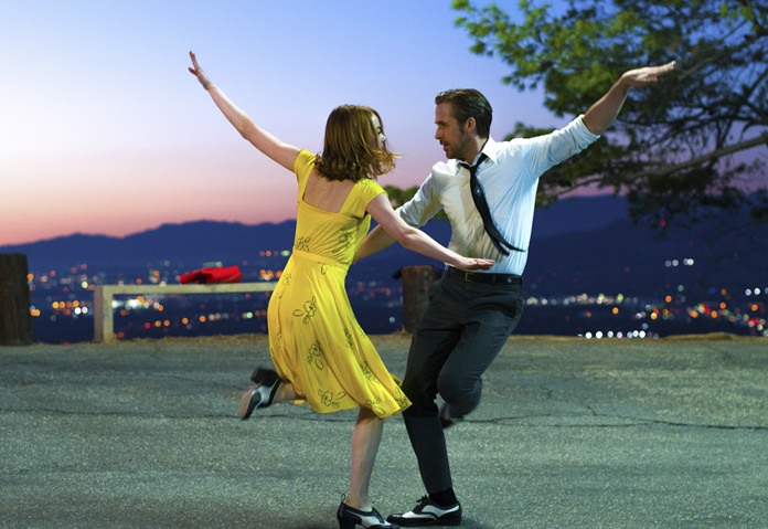 This image shows Ryan Gosling (right) and Emma Stone in a scene from, “La La Land.” (Dale Robinette/Lionsgate via AP)