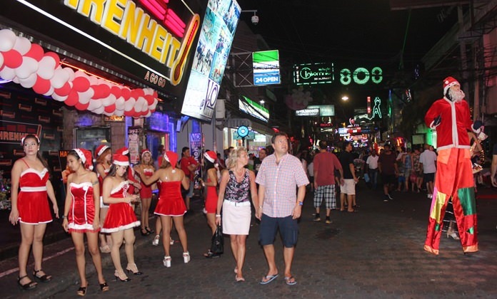 Walking Street is entertaining at any time of year, but especially during holidays like Christmas.