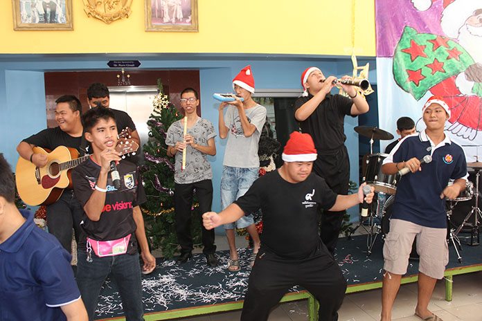 Getting down to some rocking Christmas tunes.