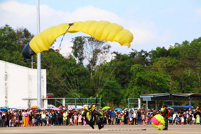 A paratrooper lands on the mark at Sattahip Air Base.