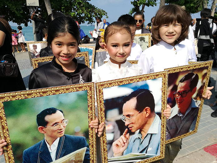 This year the private sector stepped up to make Children’s Day in Pattaya as big a deal as ever. Shown here, youngsters parade along Beach Road carrying photos of the late King Bhumibol Adulyadej in his memory and in celebration of this year’s fun-filled Children’s Day.