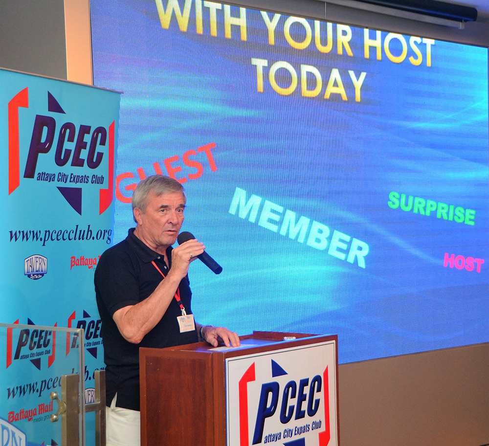 Board Member Ron Hunter conducts the Open Forum portion of the PCEC meeting where an opportunity is given for the audience to offer comments or to ask and answer questions about Expat living in Pattaya.