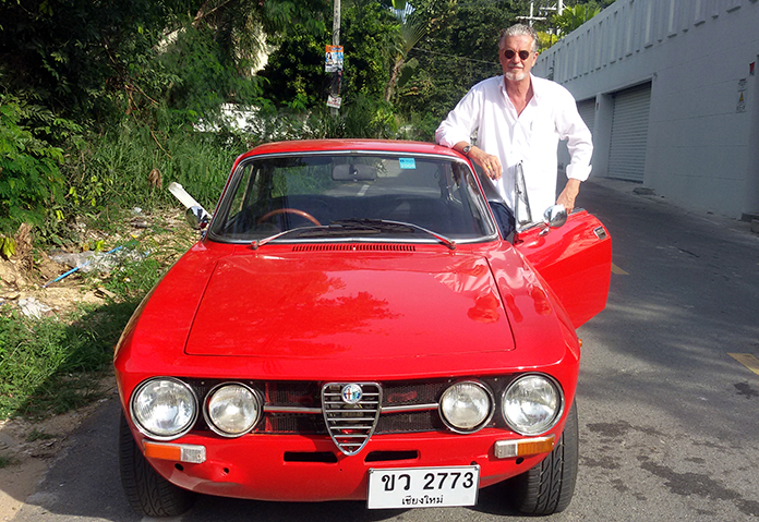 Jo Klemm poses with his beloved Alfa Romeo GT, sure to be one of the stars at this year’s Pattaya Classic Car Show.