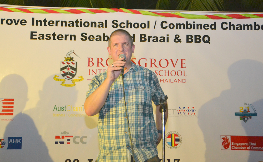 Dr Daniel Moore, Headmaster and CEO of Bromsgrove International School addresses the gathering of businesses people.