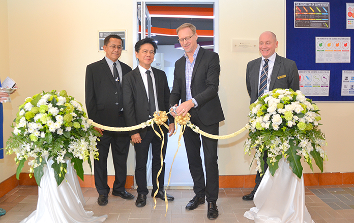 His Excellency the British Ambassador to Thailand, Brian Davidson is joined by Dr. Virachai Techavijit the founder of Regents as he, cuts the ribbon to officially open the new science laboratories at Regents International School Pattaya.