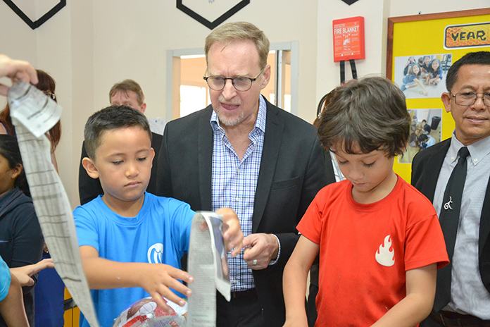 His Excellency who sees the value in education spent time interacting with students of varying ages during his tour of the new Art and Science Labs