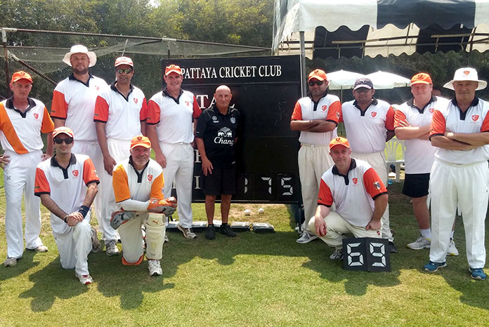 Pattaya Cricket Club team members pose for a photo prior to their game against Superboys of Bangkok at Thai Polo Ground in Pattaya, Sunday, Feb. 5.
