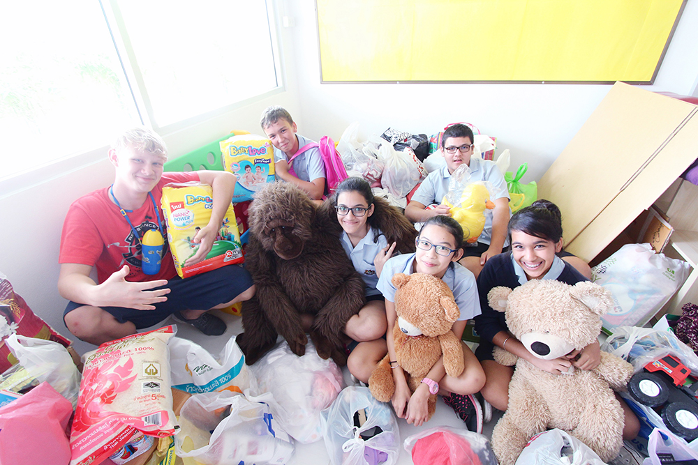 Students with some of the many donations.