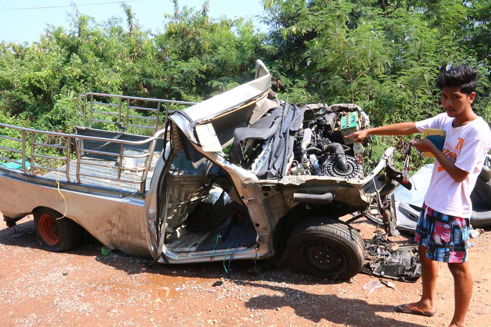 Sarawut Khamsamran says that a Buddhist amulet saved him from injury when his truck crashed.