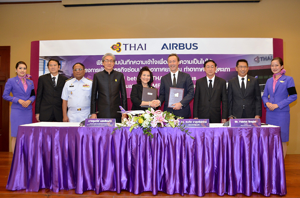 Deputy Prime Minister Somkid Jatusripitak presided over the signing of a Memorandum of Understanding between Thai Airways International Public Company Limited and Airbus to evaluate the development of a major new maintenance and overhaul facility at U-Tapao International Airport.