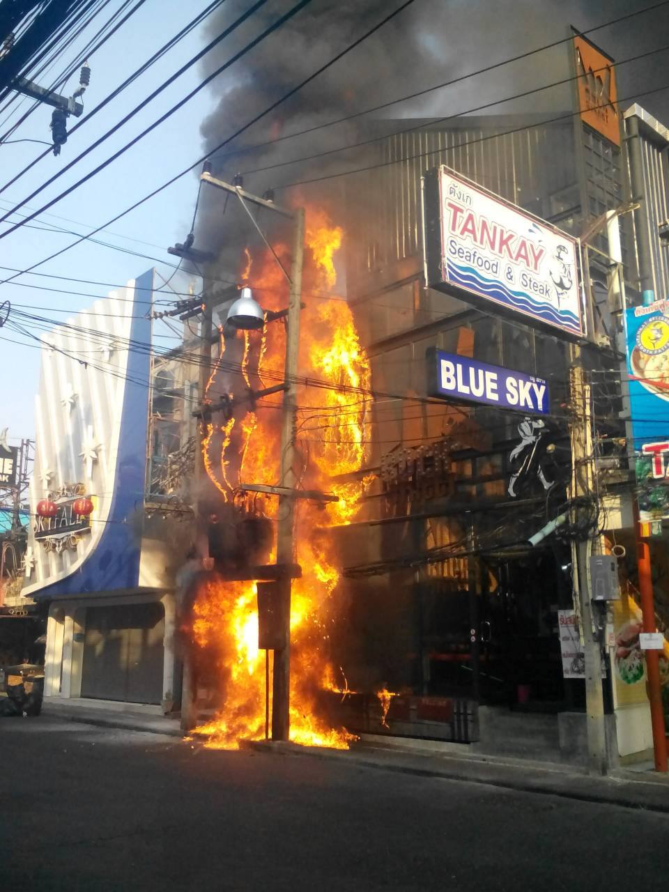 A squirrel sparked an explosion and fire that destroyed the Blue Sky Rock Street bar on Walking Street.