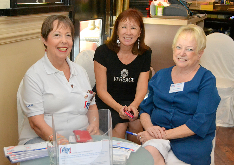 Over the past 16 years, the PCEC changed from an almost exclusively male membership. This has changed considerably as these three lovely ladies attest, Club Treasurer Judith Edmonds (left), Georgina Ong (center), and Anne Smith (right) governing board member.