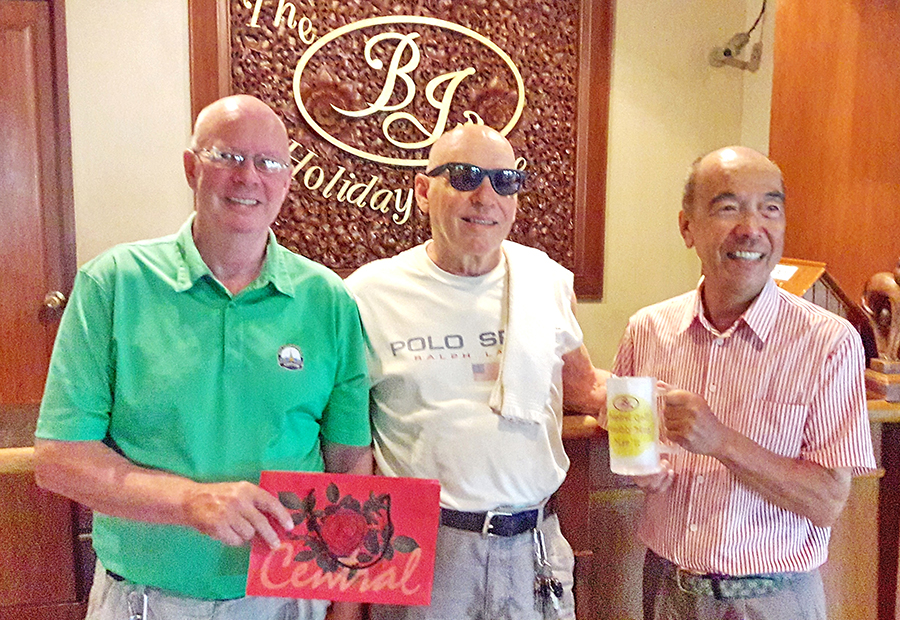 From left: Brian Parish with Bill Jones and Mashi Kaneta.