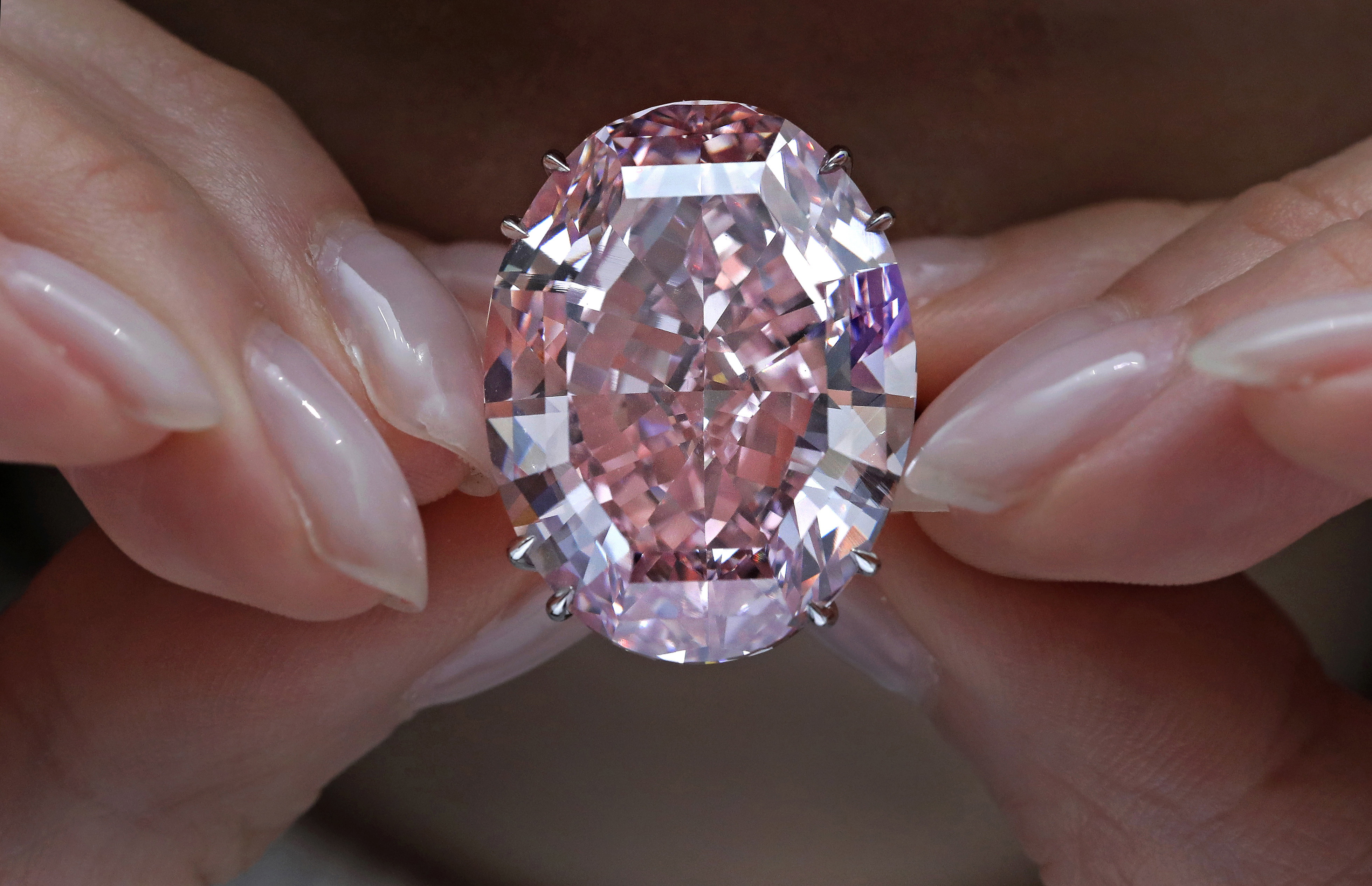 The "Pink Star" diamond is shown in this March 29, 2017, file photo. (AP Photo/Vincent Yu)