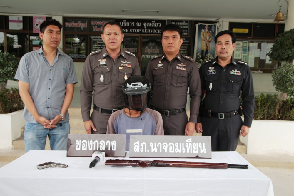 Sattahip police arrested two people, including a 17-year-old boy, for illegal weapons possession in a pre-Songkran crackdown.