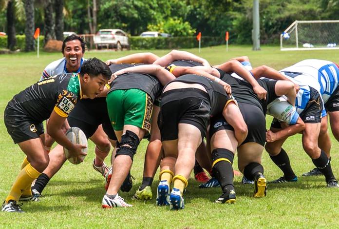 Rival packs clash at the scrum.