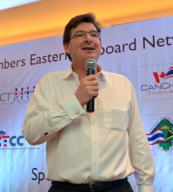 Nigel Westlake, Founding Headmaster of Rugby School Thailand addresses the networkers.