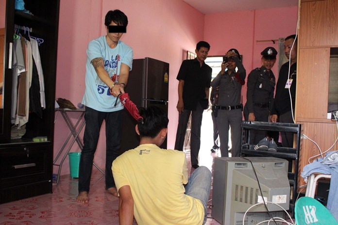 Sorasith Phumkittisawad shows police how he murdered Rachada Anuphab.