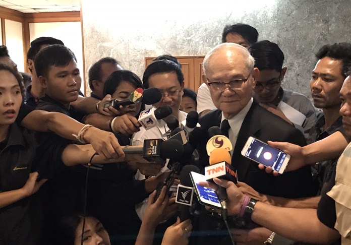 CDC Chairman Meechai Ruchuphan talks to reporters in Bangkok, Monday, May 15.