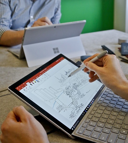 Microsoft’s new Surface Pro laptop-tablet hybrid’s stylus will now mimic pencil shading when tilted, much like the Apple Pencil for iPad Pro tablets. Along with this, Microsoft plans upgrades to its popular Office software with new pencil-like features. (AP Photo/Bebeto Matthews)