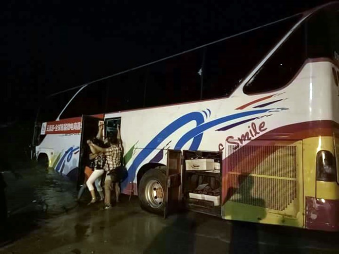 The 34 visitors were wet, but unhurt.