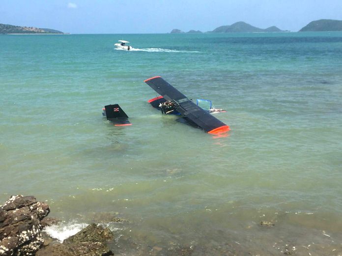 A navy pilot survived when his sea research plane crashed in Sattahip.