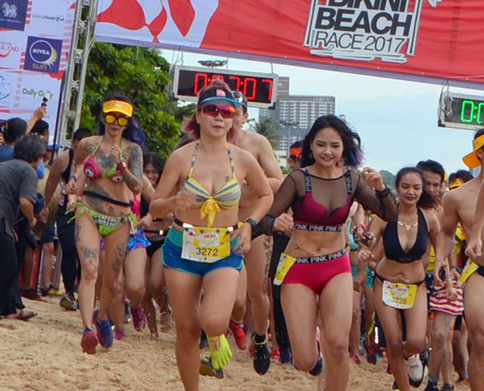 Participants race from the start line.