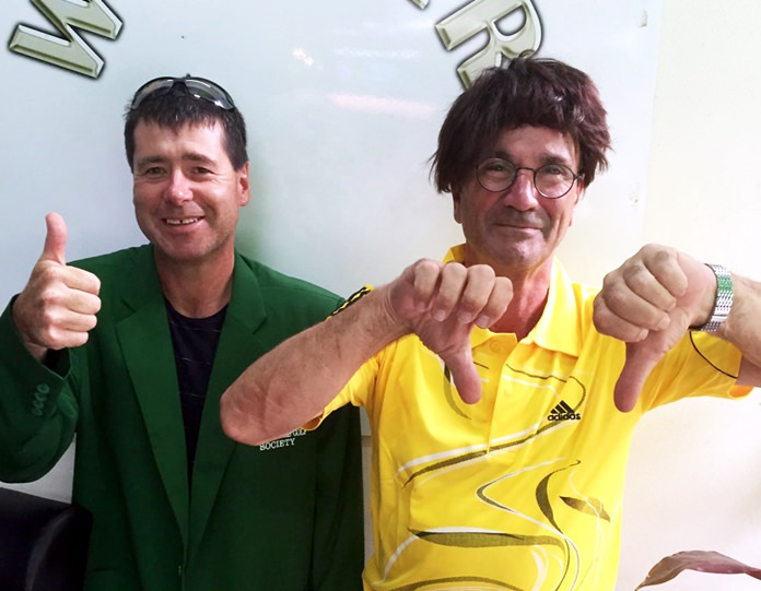 Selwyn Yates (left) with a ‘wig’ wearing Charlie.