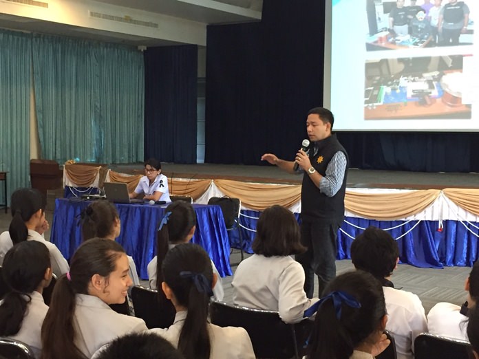 Flag Officer Poradit Jitramwong, aka “The Buster”, told Pattaya students to stay off his radar by avoiding drugs.