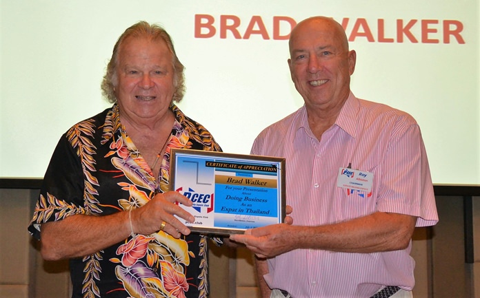 Roy Albiston presents Brad Walker with the PCEC’s Certificate of Appreciation for his interesting and often humorous presentation.