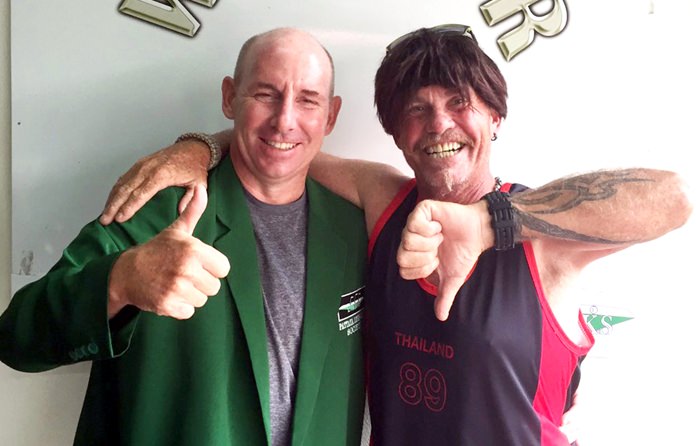 Tommy Marshall (left) with ‘wig’ wearer Dane O’Brien.
