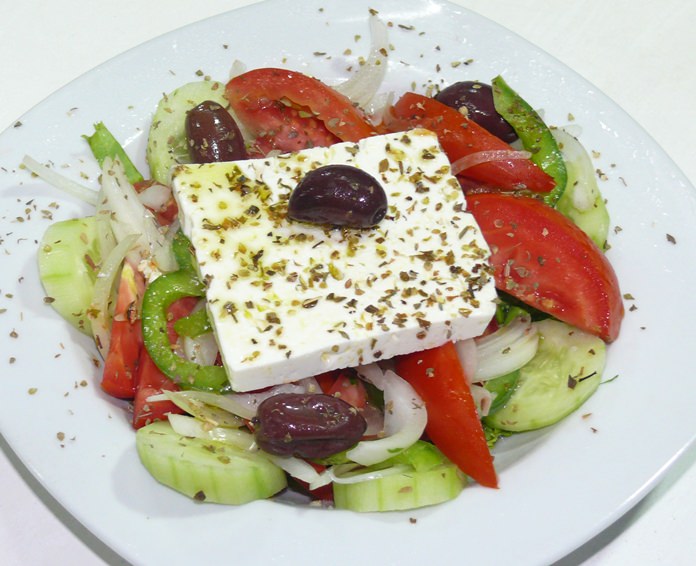 Greek salad with feta cheese.