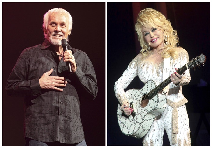 Kenny Rogers (left) and Dolly Parton are shown in this combination photo. (Photos by Owen Sweeney/Invision/AP)