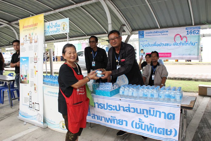 In Huay Yai, the sub-district office gives out free drinking water to residents.