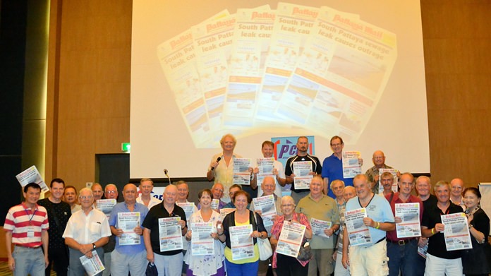 PCEC members pose for a picture to show their appreciation for the Pattaya Mail’s 24 years of publishing the news of Pattaya including the activities of the PCEC.