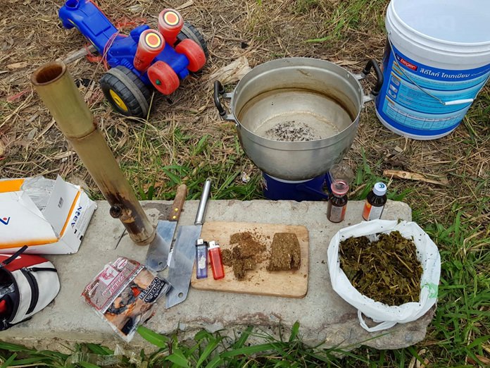Authorities seized 37 grams of marijuana, a large bag of kratom leaves and 10 liters of boiled kratom.
