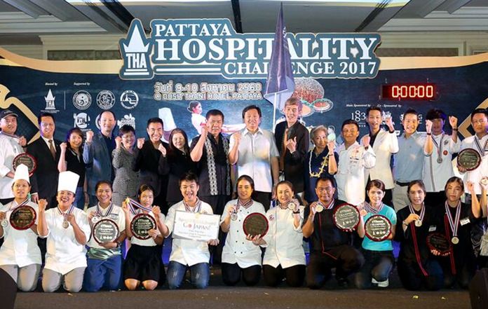 Event winners and organizers pose for a photo at the conclusion of the Pattaya Hospitality Challenge 2017.